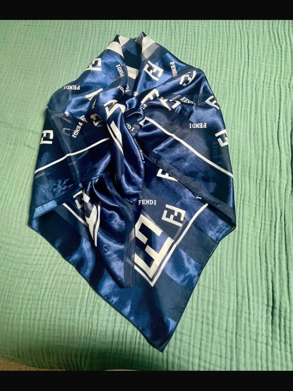 Fendi Navy and White Signature Logo Throw